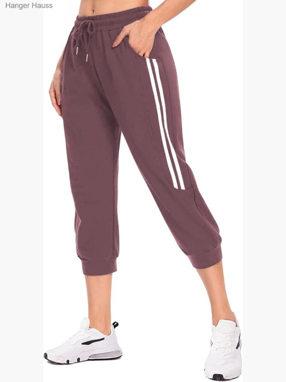 Women's Capri Sweatpants with Pockets, Drawstring, Mid Rise, Striped Side
